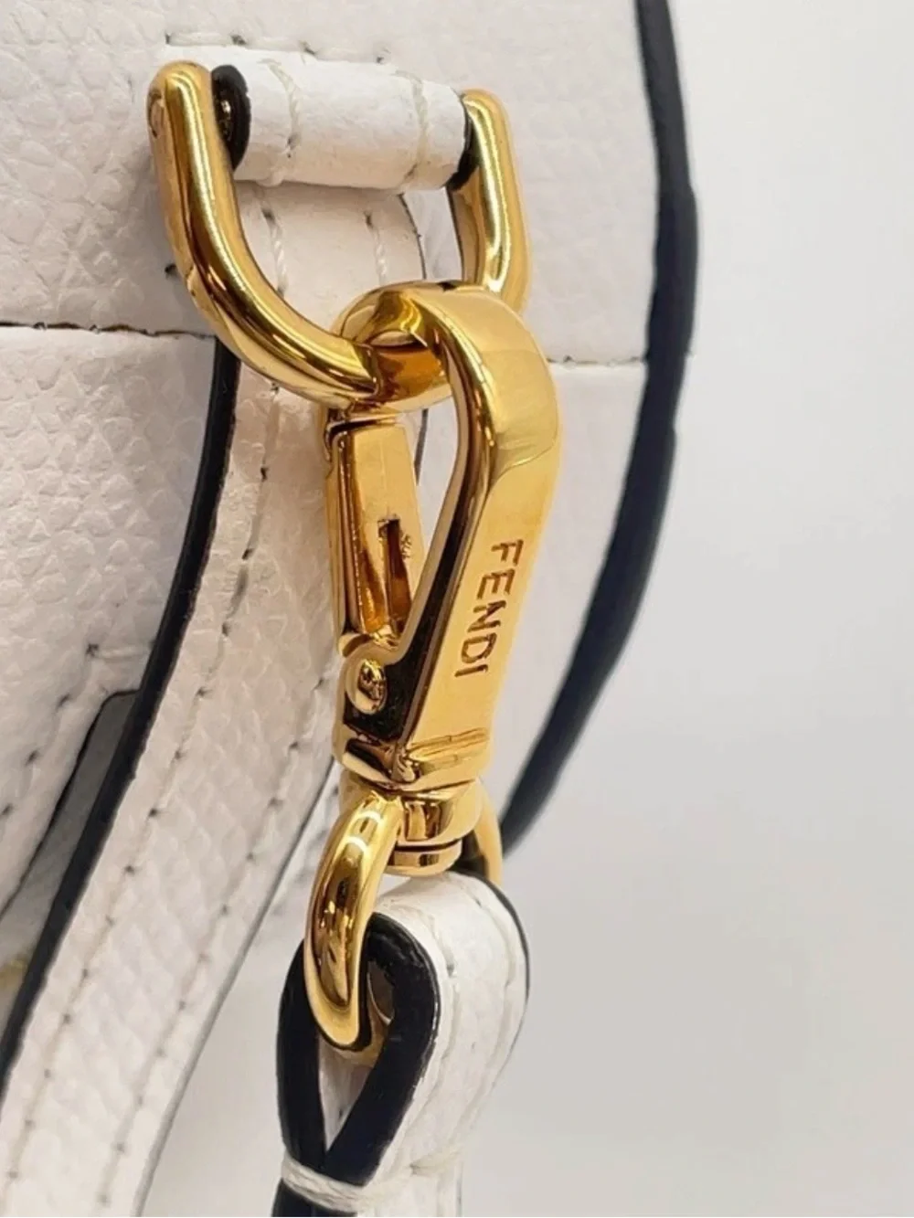 NEW Fendi White Leather Round Coin Case with Brown & Black FF Motif